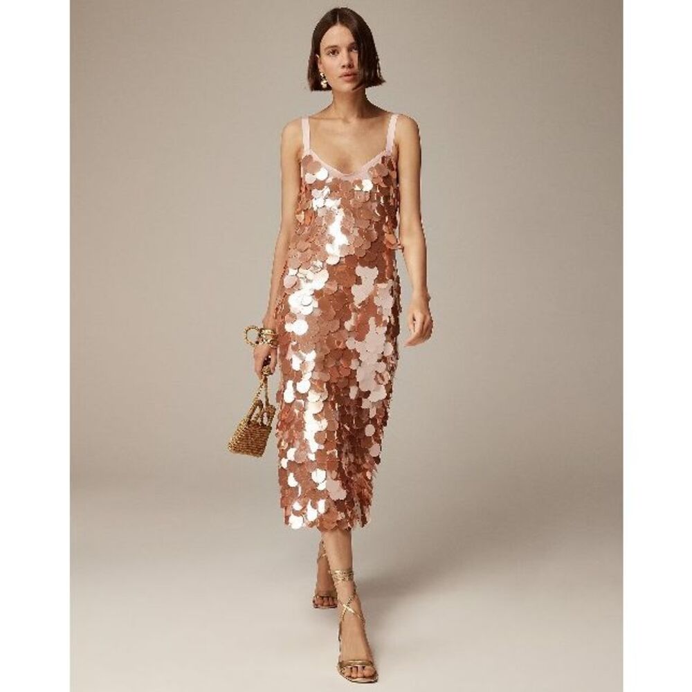 J. Crew Factory Rose Gold Sequin Slip Midi Dress